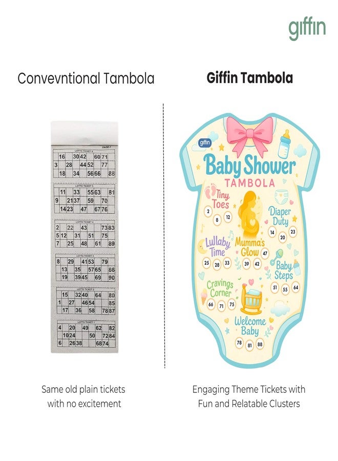 Giffin Baby Shower Tambola Tickets | Baby-Themed Party Tambola Game with Sketch Pens | Fun Housie Tickets for Godh Bharai, Mom-to-Be Celebrations & Family Gatherings (Pack of 36 Tickets) - Image 5